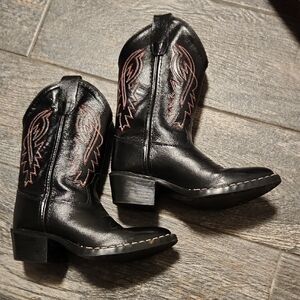 Old West Black Leather Cowboy Boots